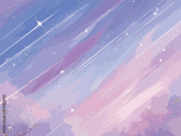 Fototapeta パステルカラーの夢のような背景、星と流れ星、滑らかなベクタースタイル