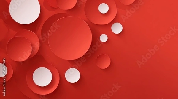 Fototapeta Abstract red background displaying overlapping circular shapes with white accents creating a visually dynamic and modern design composition.