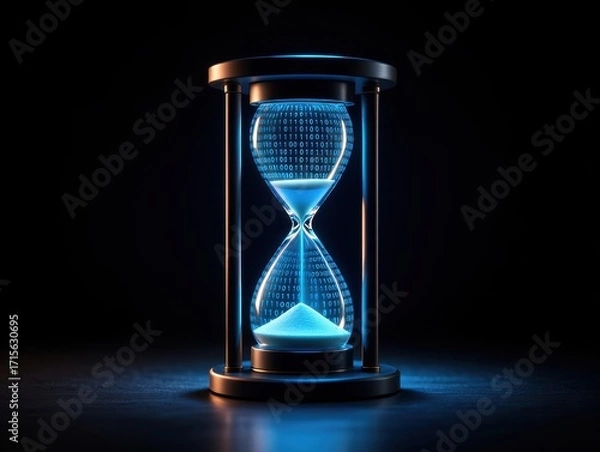 Fototapeta Futuristic Hourglass with Blue Glowing Binary Data