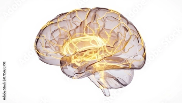 Fototapeta Transparent Human Brain with Glowing Neural Network