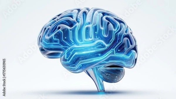 Fototapeta Artificial Intelligence Brain with Glowing Circuits