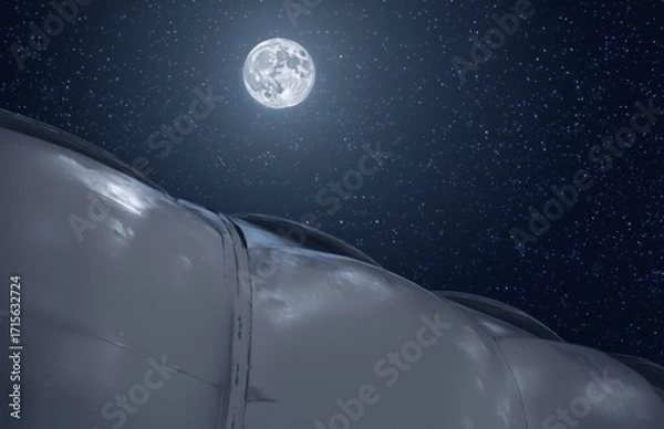 Fototapeta Full moon over a futuristic structure and starry night sky