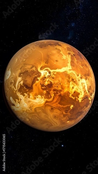 Obraz A vibrant, detailed depiction of a planet, showcasing swirling textures and warm colors against a backdrop of starlit space.