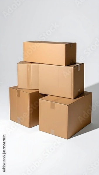 Fototapeta Several cardboard boxes stacked, various sizes