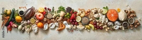 Fototapeta Fresh Organic Vegetables and Fruits Variety Flat Lay