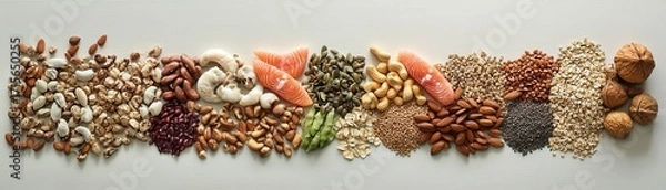 Fototapeta Healthy Nuts and Seeds Variety Spread on Table