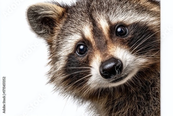 Fototapeta Playful Raccoon Peeking from Behind a Branch A CloseUp Studio Portrait Capturing Mischief and Curiosity