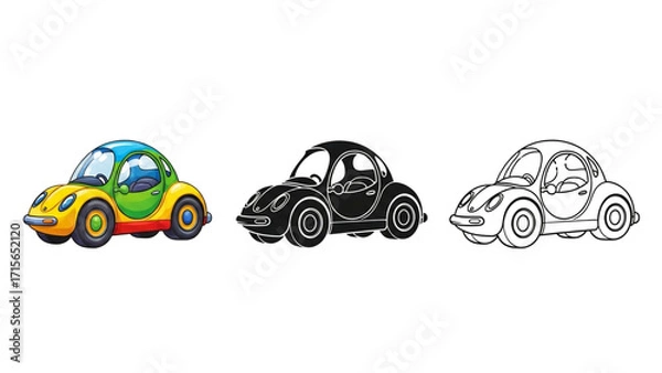 Fototapeta Vector illustration toy cars on transparant background with silhoutte and outline art