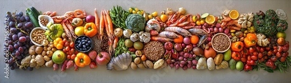 Fototapeta Colorful Variety of Fresh Organic Fruits and Vegetables