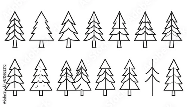 Obraz Various Line Art Illustrations of Pine Trees
