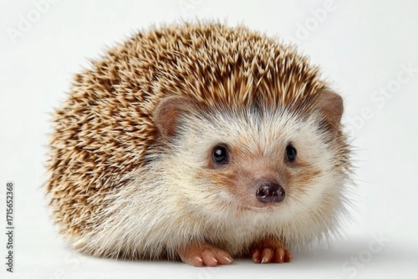Fototapeta A Shy Hedgehog Perfectly Captured in Studio Detail Closeup Portrait of a RolledUp Hedgehog in a Pristine Photographic