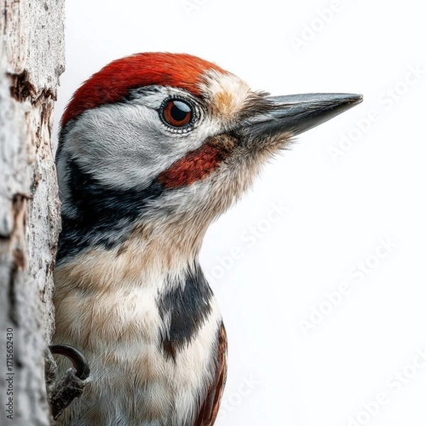 Fototapeta Focused Woodpecker Stunning Studio Closeup Captures Avian Precision and Detail in Natural Habitat Inspired Setting