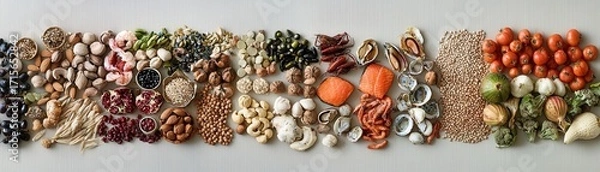 Fototapeta Diverse Healthy Food Ingredients Assortment Flat Lay