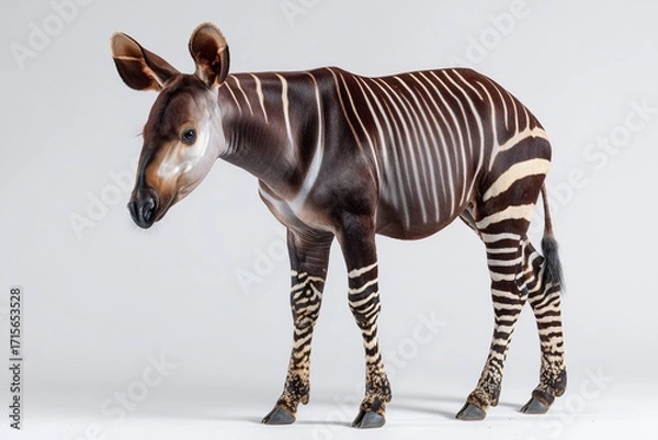 Fototapeta Stunning Studio Portrait of a Unique Okapi Closeup View of the Striped Forest Creature