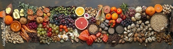 Fototapeta Healthy colorful fresh fruits and nuts variety