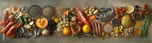Fototapeta Fresh Healthy Seafood and Vegetables Assortment