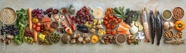 Fototapeta Healthy Mediterranean Diet Ingredients Flat Lay