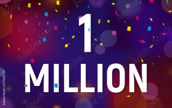 Fototapeta Congratulations 1 million followers thanks banner background with confetti. Vector illustration