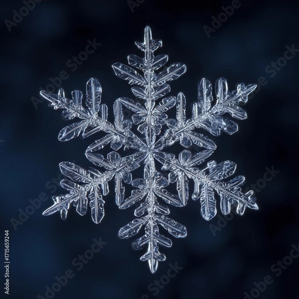 Fototapeta A Stunning CloseUp of a Snowflakes Intricate Design Unveiling the Beauty of Winters Crystalline Masterpiece