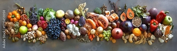 Fototapeta Fresh Assorted Colorful Fruits and Vegetables Variety