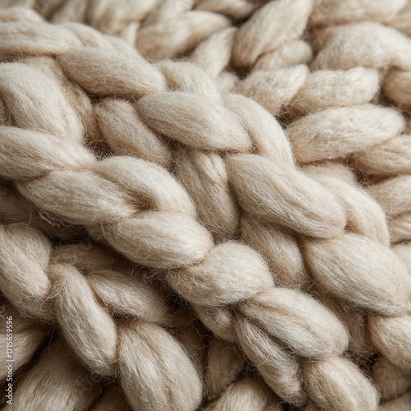Fototapeta Closeup View of a Cozy Chunky Knit Wool Blanket Exploring Texture and Warmth