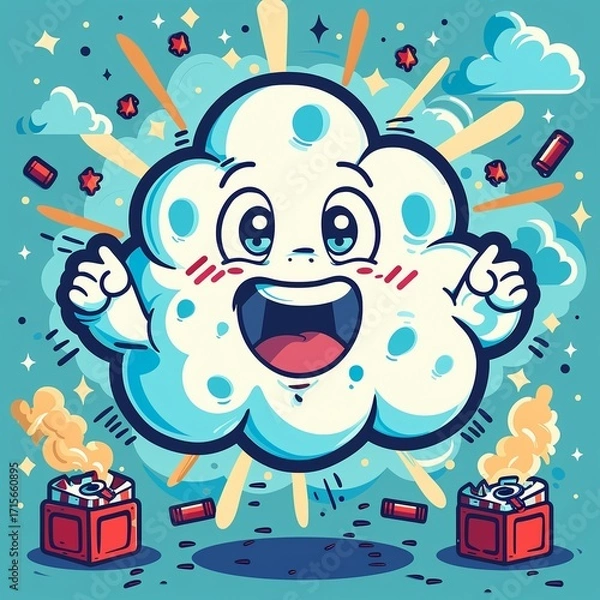 Fototapeta A Whimsical Vintage Cartoon Cloud Exuding Optimism and Joy in Retro Style