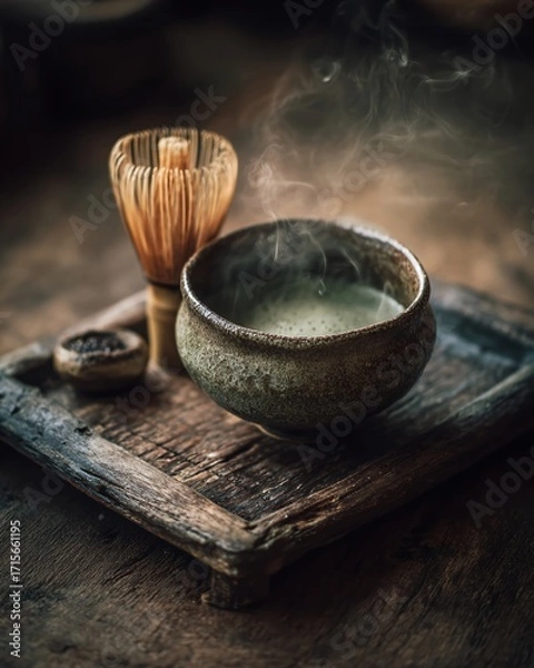 Fototapeta A WabiSabi Tea Ceremony Setting Embracing Imperfection and the Beauty of Handmade Craftsmanship