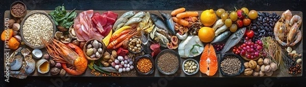 Fototapeta Fresh Healthy Seafood and Organic Ingredients Spread