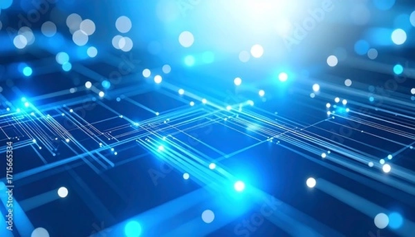 Fototapeta Abstract Blue Network Connections and Bokeh Lights Background