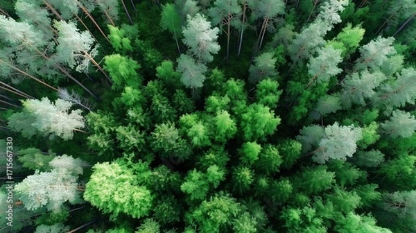 Fototapeta Stunning Aerial View of Lush Green Forest Canopy with Varying Shades and Textures Evoking Serenity