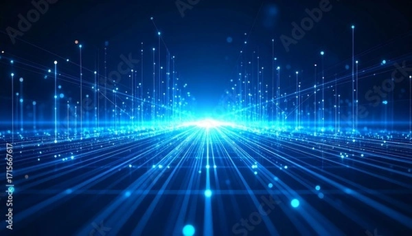 Fototapeta Digital Network Connection With Glowing Lines and Nodes