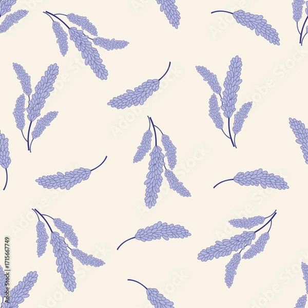 Fototapeta Minimal lavender sprigs seamless pattern on cream background, great for fabric, wallpaper, and spring designs.