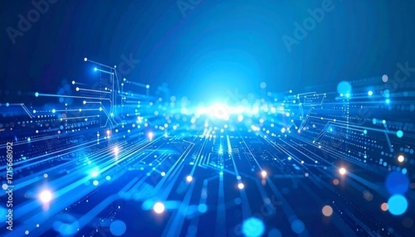 Fototapeta Futuristic Digital Network Circuit Board Technology Blue Background