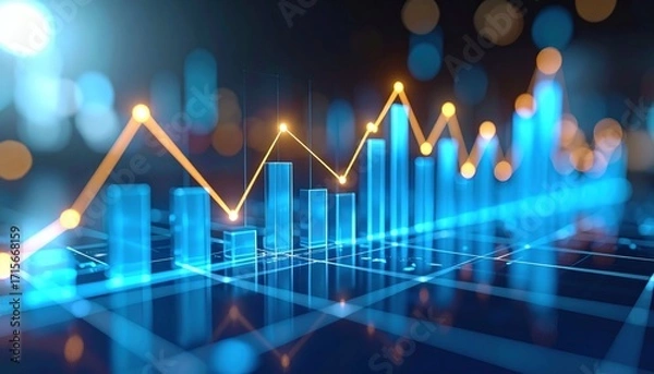 Fototapeta Futuristic Financial Data Visualization: Bar Chart & Line Graph 3D ...