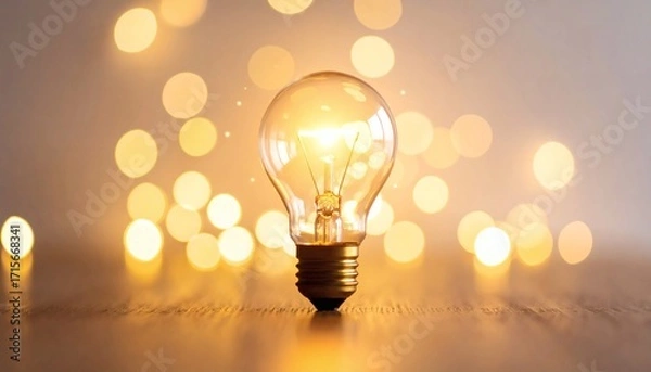 Fototapeta Glowing light bulb symbolizing bright idea, innovation, creativity,...