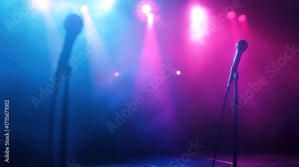 Fototapeta Stage Mic Night: A Solo Performance Under Colorful Lights