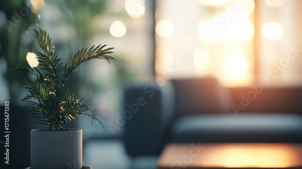 Fototapeta Serene Sunset Glow: Indoor Plant in a Modern Setting