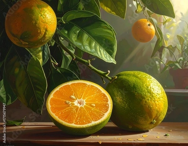 Obraz Vibrant citrus still life with illuminating light