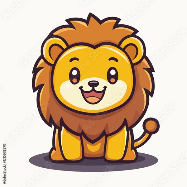 Fototapeta Happy Cute Lion Character Cartoon Mascot Vector Illustration	