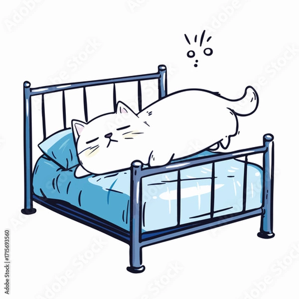 Fototapeta Cute Cat Sleeping on Bed Cartoon Vector Illustration for Cozy Theme	