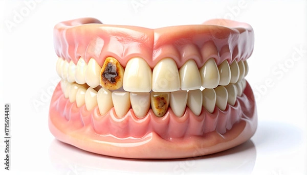 Fototapeta Dental model showing decayed teeth cavities enamel