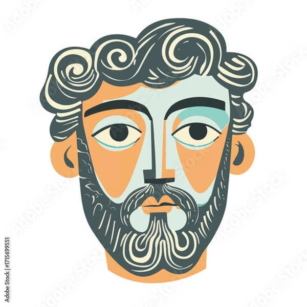 Obraz Hipster Man Character Portrait with Beard Vector Illustration for Profile Picture	
