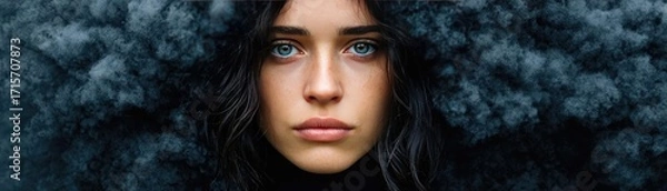 Fototapeta Young woman with clouded mind in sadness concept. A striking portrait highlighting emotions and bold contrasts.