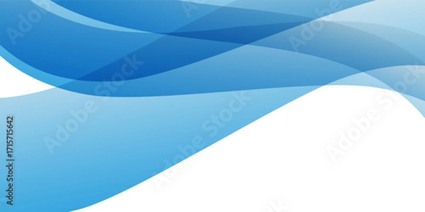 Fototapeta Modern abstract background with translucent blue waves flowing horizontally across the lower half of the image, leaving clean white space above for text or creative use.