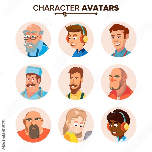 Obraz People Characters Avatars Set Vector. Cartoon Flat Isolated Illustration