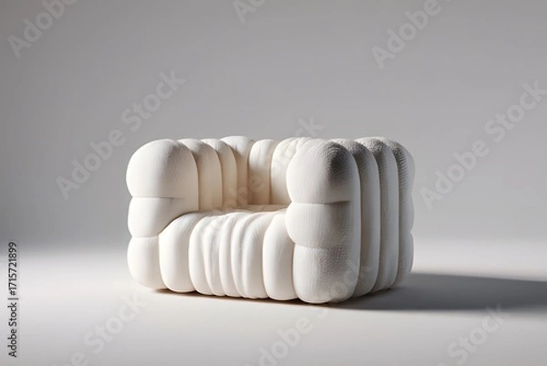 Fototapeta Modern minimalist white armchair with cushions on grey background