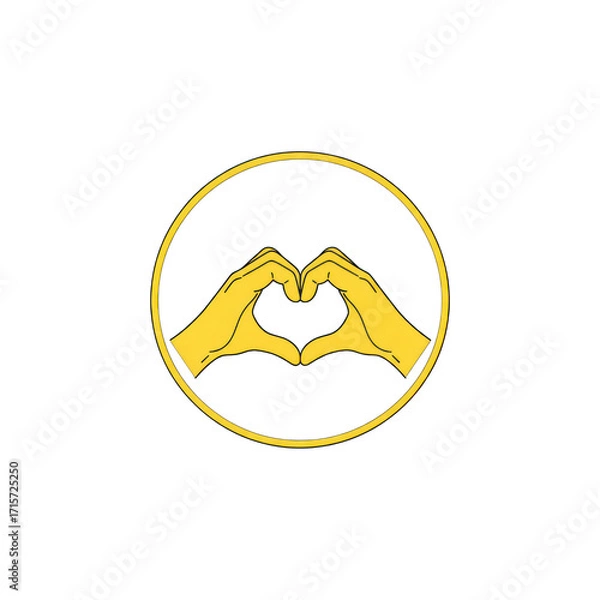 Fototapeta Yellow hands forming a heart shape inside a yellow circle