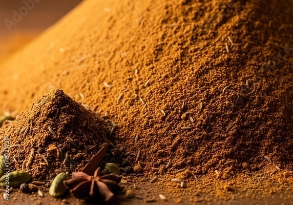Fototapeta Exotic spice mountain and aromatic seed blend with rich, earthy tones