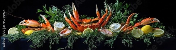 Fototapeta Fresh Crab and Seafood Platter with Citrus Garnish
