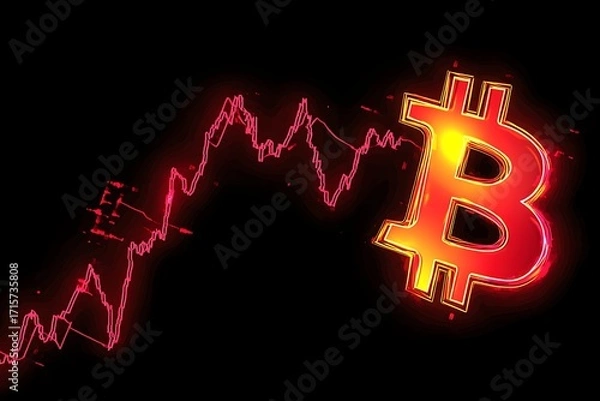 Obraz Bitcoin Price Surge: Glowing Neon Cryptocurrency Symbol and Dynamic Chart
